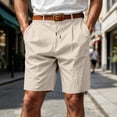 thumbnail image 2 of CIENVNSTG Men's Linen-Textured Quick-Dry Shorts Drawstring Waist Breathable Beach & Casual Shorts Khaki 3XL, 2 of 7
