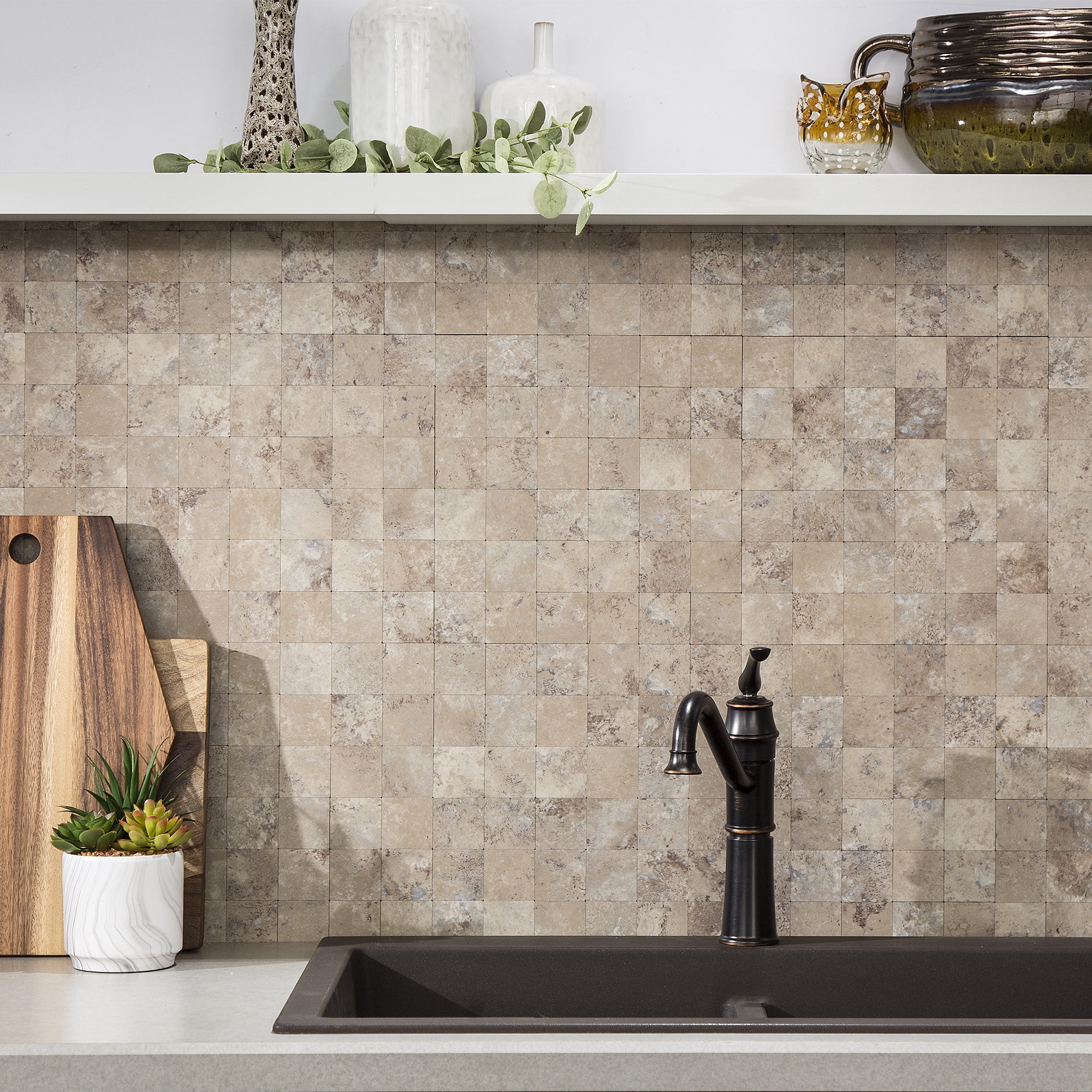 Aspect Collage 12in x 6in Peel and Stick Backsplash in Aged Travertine (2pc per pack/5-Pack)