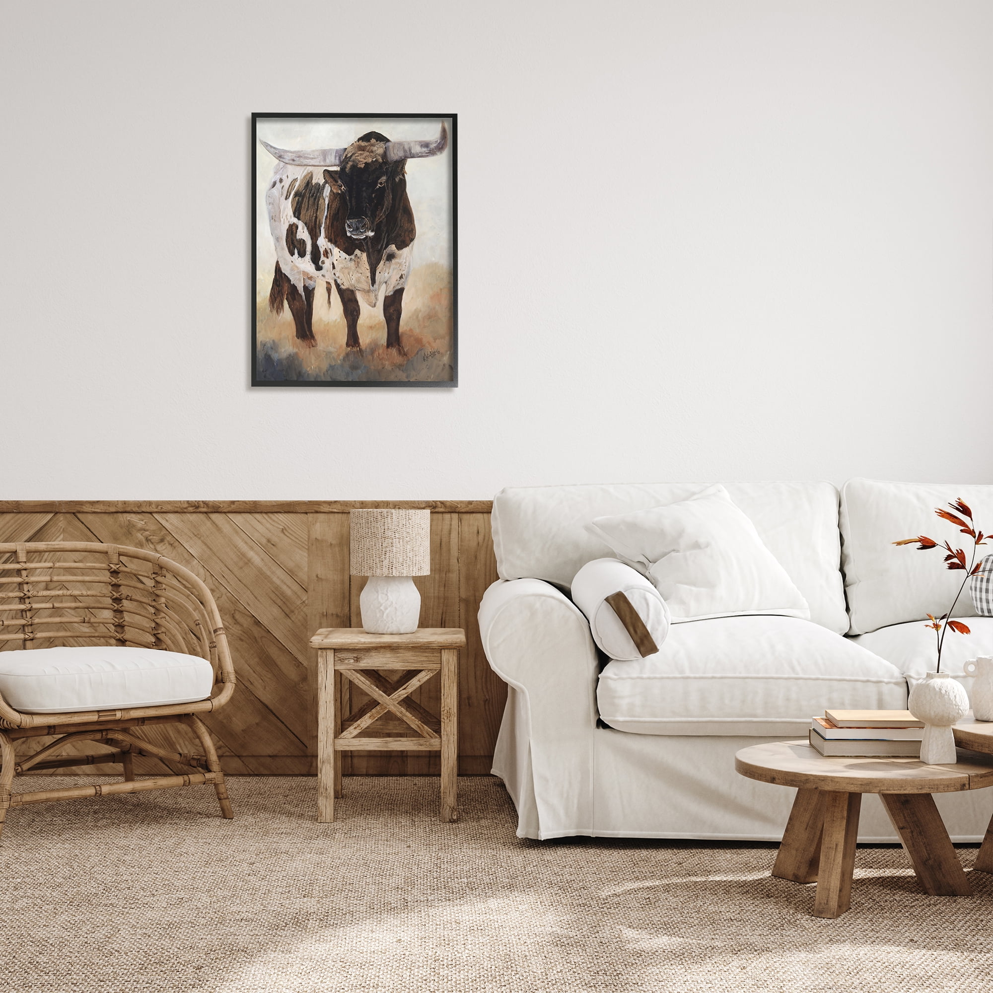 Stupell Industries Longhorn Cattle Painting Animals & Insects Painting Black Framed Art Print Wall Art, 24 x 30
