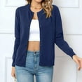 thumbnail image 3 of Women'S Long Sleeve Button Down Crew Neck Classic Sweater Knit Cardigan Dark Blue S, 3 of 6
