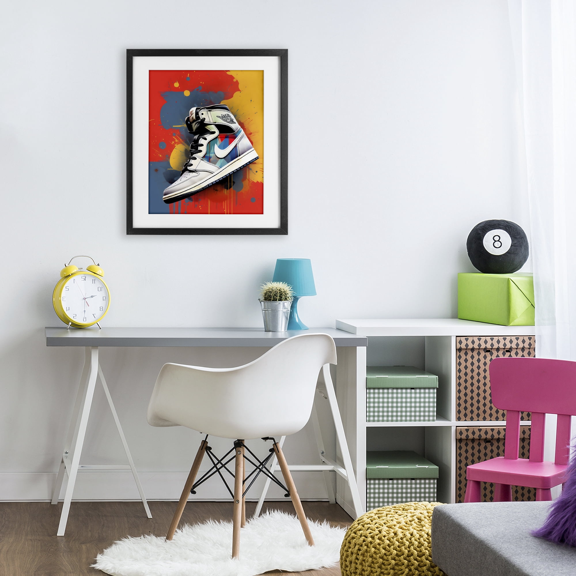 Stupell Industries Shoe With Colorblock Background Black Framed Print Under Glass, design by Creative Studio