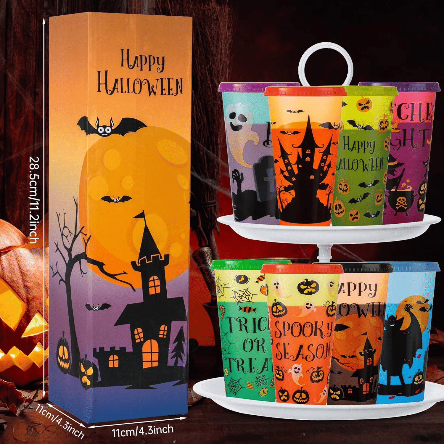 24 oz Color Changing Halloween Cups Set of 8 with Spooky Designs