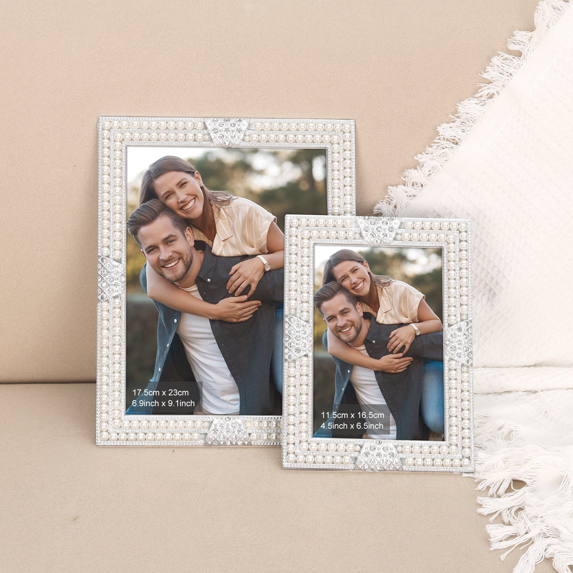 Unique Bargains Pearl Picture Frame Vintage Retro Plated Crystal Photo Frames Silver 5x7" Silver -2Pcs 5x7