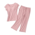 thumbnail image 2 of BWASD Womens Pajamas Set 2 Pack Summer Casual Loose Larg Modal Padded Short Sleeve Shorts Pjs Set with Pocket Breathable Home Wear Daily (Pink L), 2 of 7