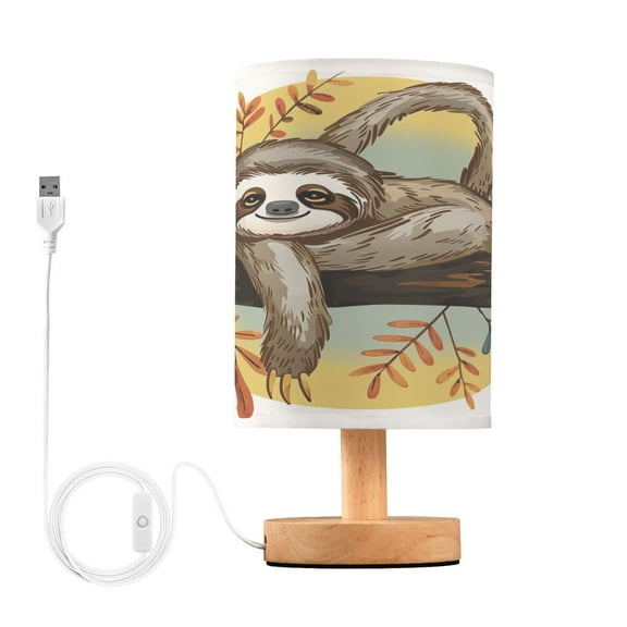 Sloth on Branch Bedside Table Lamp Desk Warm Lights with USB Charging Port Cylinder LED Lamps for Bedroom Living Room Office