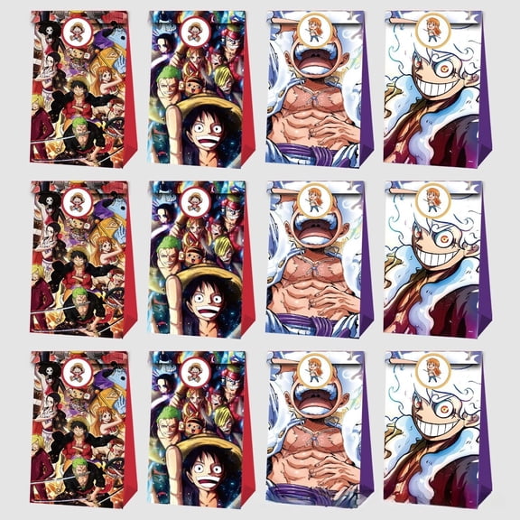 24 PCS One Anime Piece Party Favor Candy Bags for Anime Themed Birthday Supplies Decor,Kids Birthday Game Party Kraft Paper Goodie Gift Bag Decorations