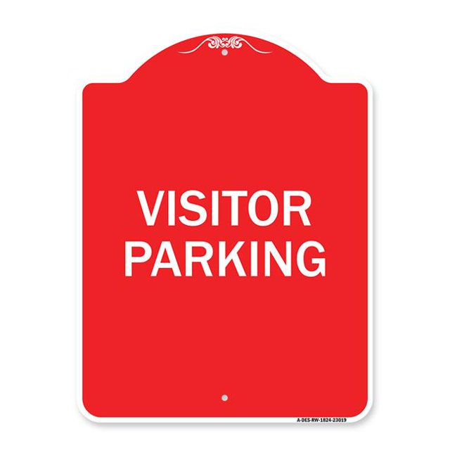 SignMission A-DES-RW-1824-23019 18 x 24 Po Signe de la Série Designer - Parking Réservé Signe Visiteur Parking&44; Rouge & Blanc