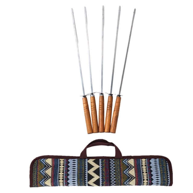 Brochetas de bambú para asar, 5 uds., herramientas, Koubideh brasileño, extensible de madera Azul Zulema Palitos de barbacoa