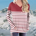 thumbnail image 1 of VgaVtl T-Shirts à Col en V pour Femmes Grande Taille Manches Longues Hauts Décontractés Vacances Rayés Rouges Chemises Régulières,TTG, 1 of 5