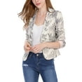 thumbnail image 3 of INSPIRE CHIC Mother's Day Inspired Women's Blazer Open Front Wear-to-Work Summer Crop Suit Jacket XS Beige-Floral, 3 of 9