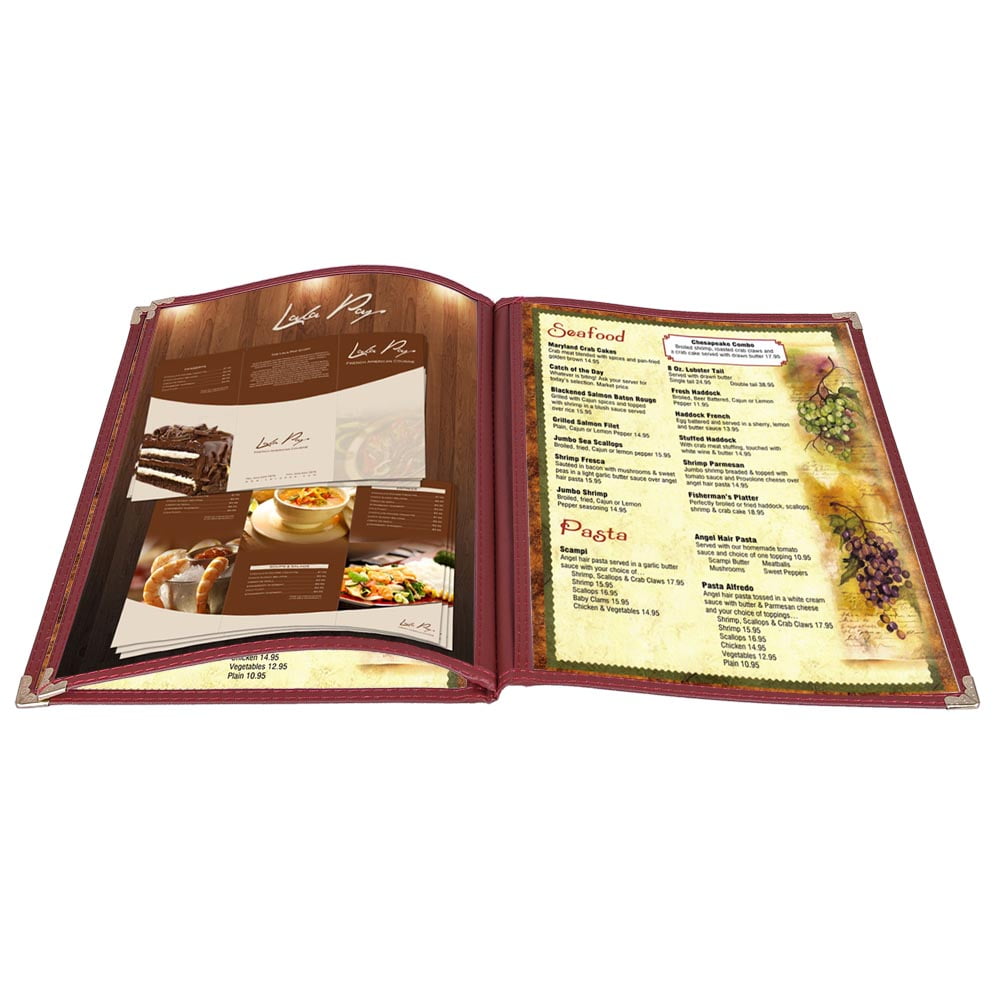 Double Fold Menu Covers 8.5 x 11" 2 page 4 View 2 fold Restaurant Cafe 10 Pack 