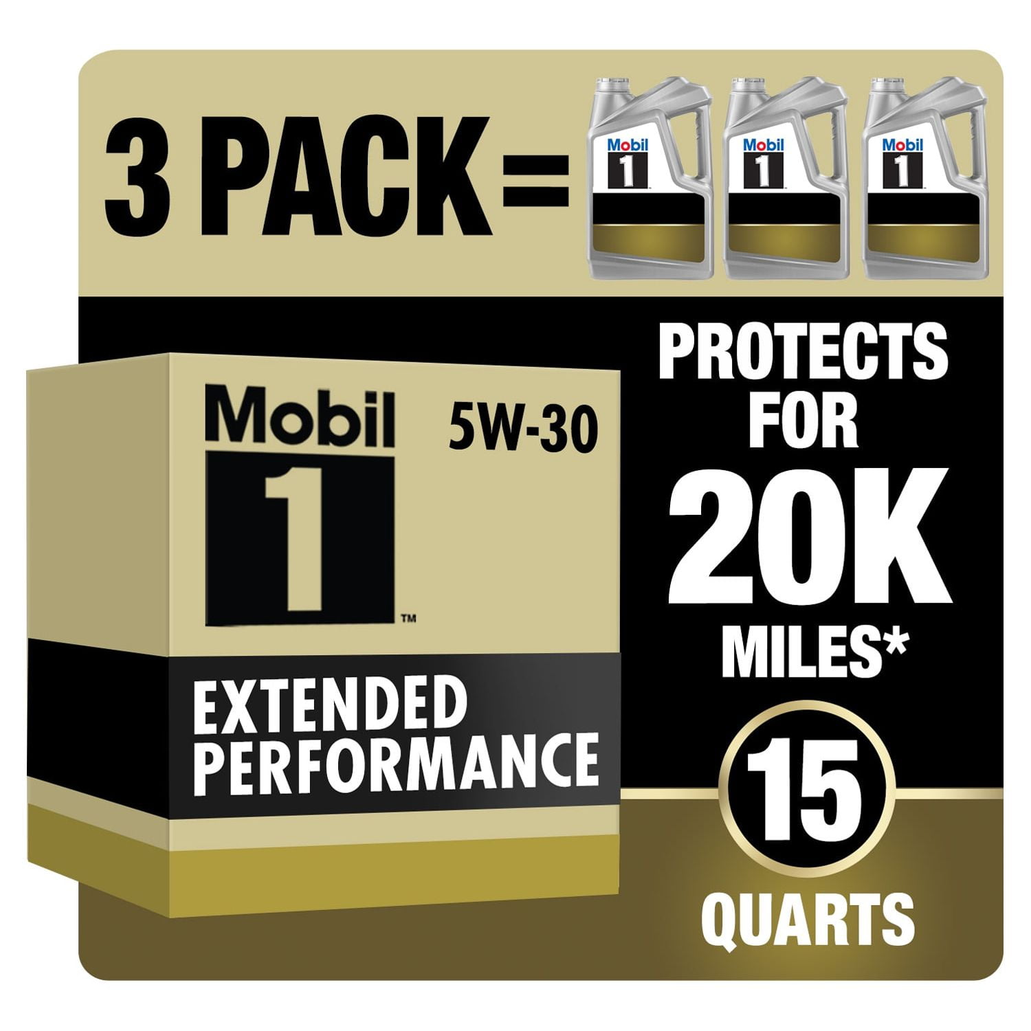 Mobil 1 Extended Performance Full Synthetic Motor Oil 5W-30, 5 Quart (3 Pack)