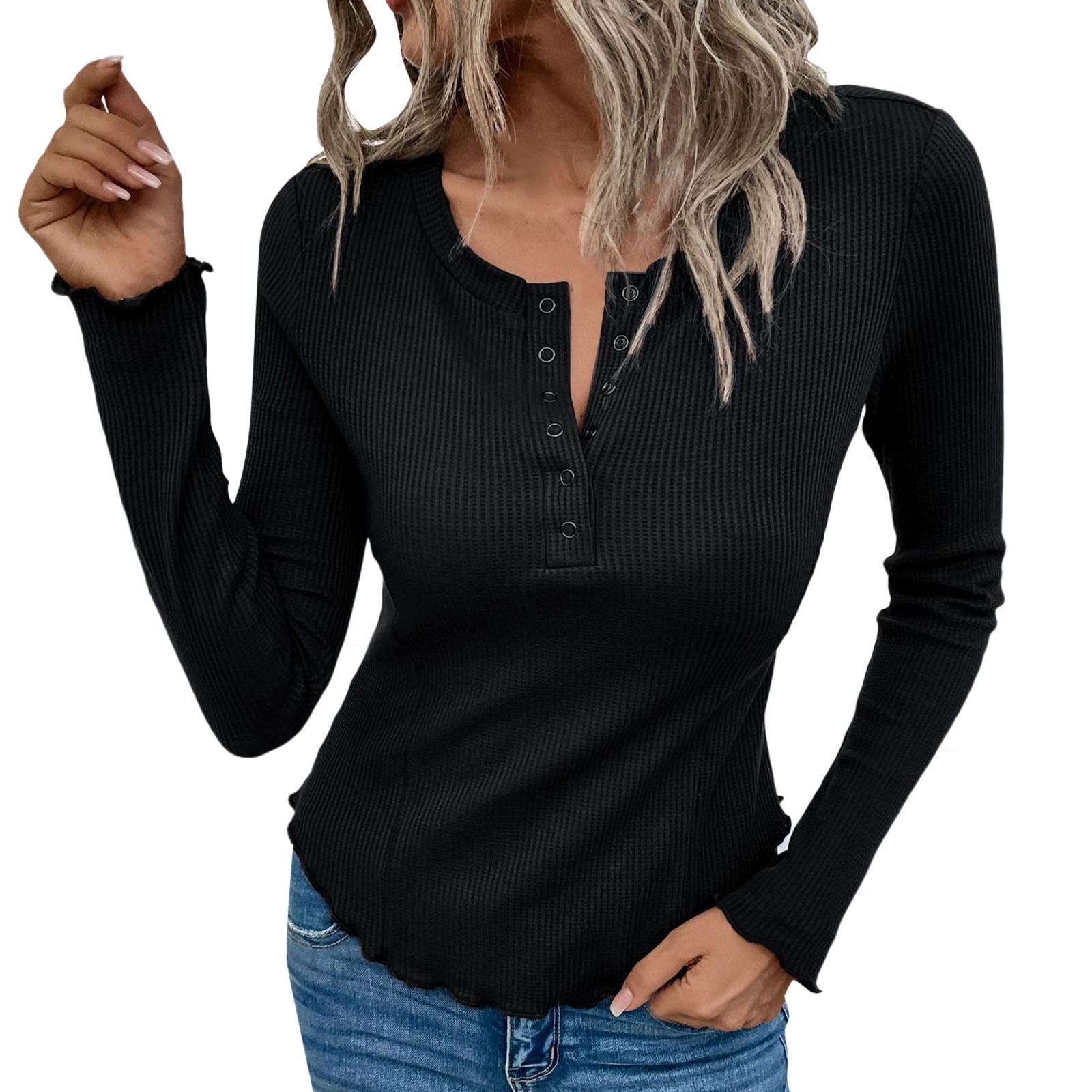 Womens Tops Ladies Casual Shirts 3/4 Sleeve Blouses Slim Fashion