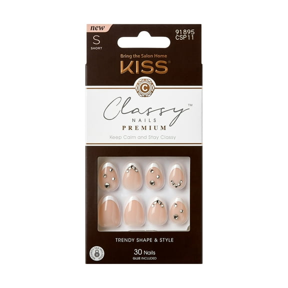 KISS Premium Classy Press On Nails, White Tipped French, Short, Almond Shape, 30 Ct.