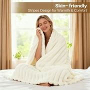 EMONIA White Fleece Throw Blanket for Couch, 320GSM Super Soft Cozy Blankets and Throws, Decorative Fleece Blankets for Women Men Gifts, Throws with Stripes for Sofa Bed Decor, 50''x60''