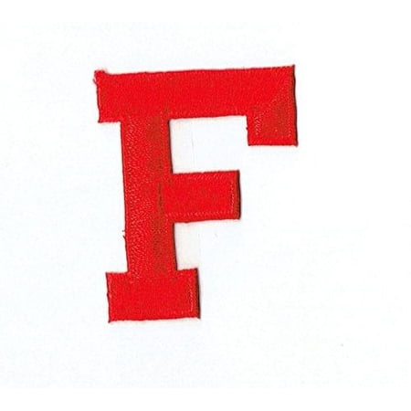 Alphabet Letter - F - Color Red - 2" Block Style - Iron On Embroidered Applique Patch