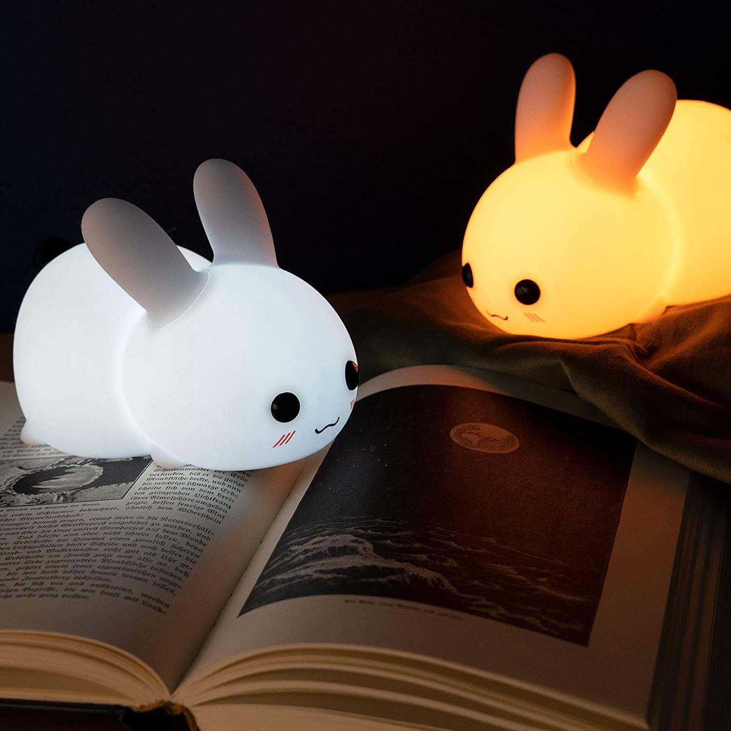Rechargeable rabbit LED night light - Portable silicone LED lamp with dimmer and color change - Baby child bedroom night light