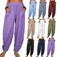 thumbnail image 2 of Pantalones Harlan casuales sueltos de algodón y lino para mujer, 2 of 5