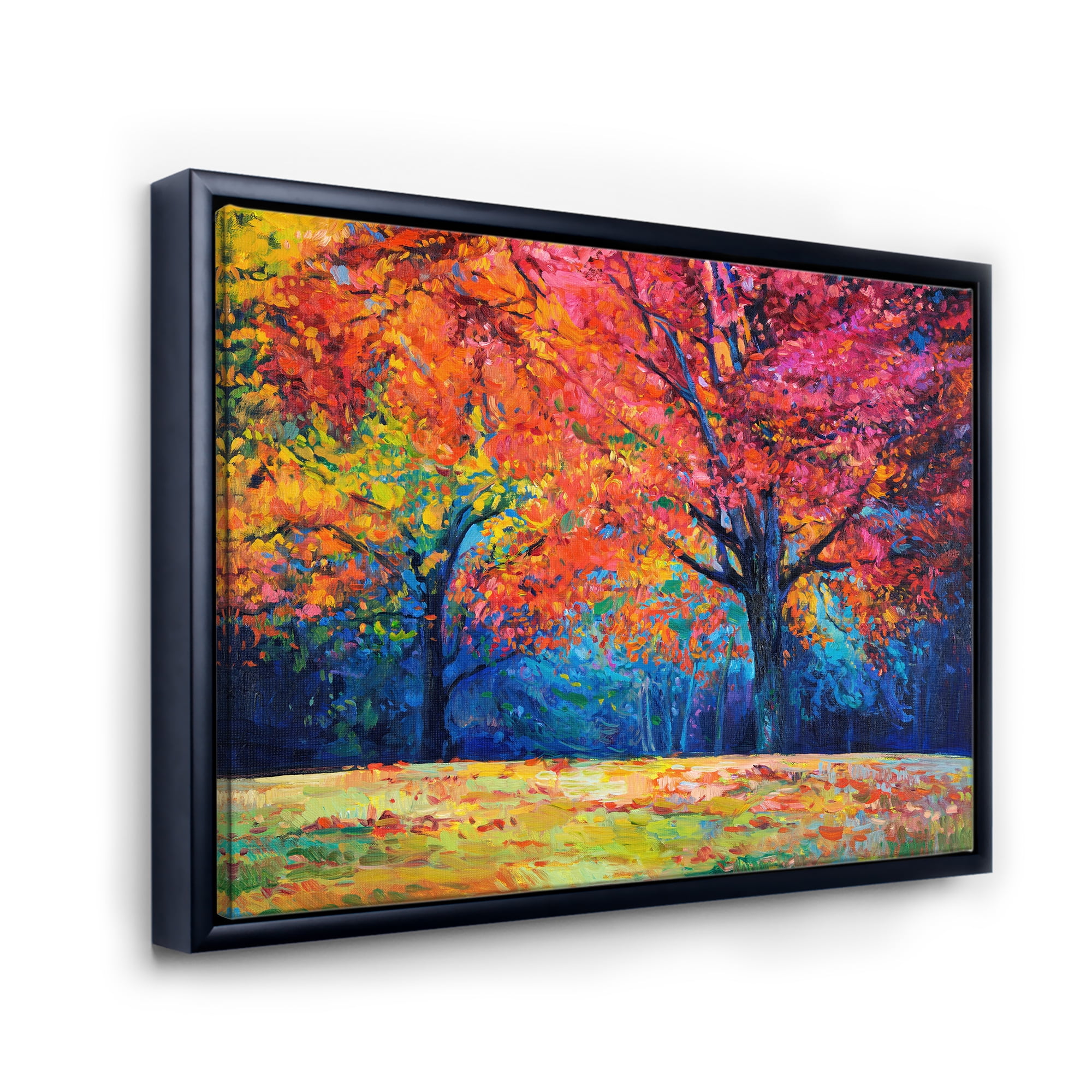 Designart 'Abstract Vibrant Red Tree In Autumn Landscape' Traditional Framed Canvas Wall Art Print