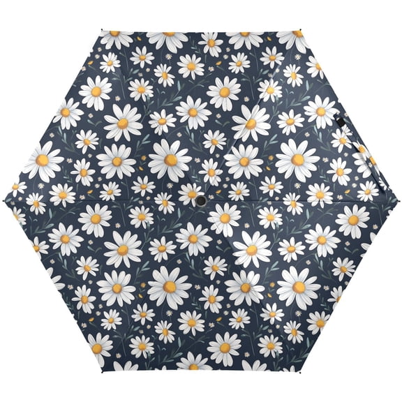 JSTEL Daisy Flower Floral Folding Umbrella for Rain Sun Travel Mini Lightweight Compact Umbrellas