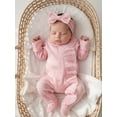 thumbnail image 6 of BemeyourBBs Preemie Baby Girl Spring Summer Fall Winter Clothes Baby Girl Newborn Hospital Going Home Outfit Ruffled Footed Romper Collar Long Sleeve Bow Zipper Footie Jumpsuit with Headband, 6 of 9