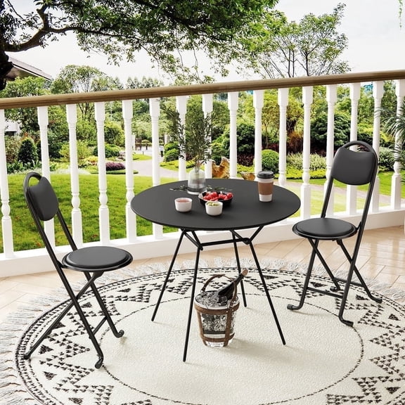 Mirightone 2pcs Folding Stool with Back & Cushioned Padded, Portable Folding Chairs for Outdoor Indoor Kitchen Shop Cafe, Black