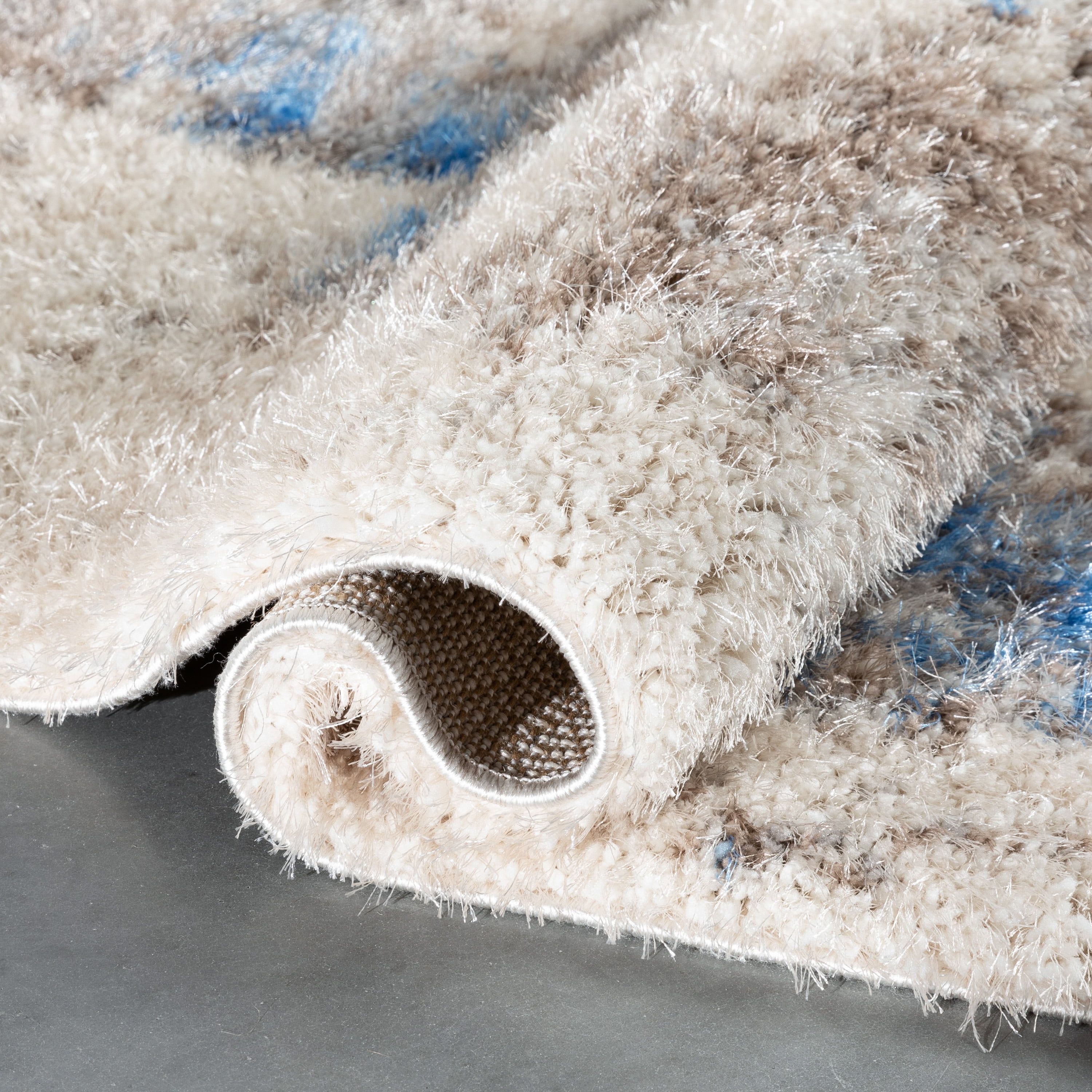 Well Woven Canyon Sariah Glam Shag Abstract Ivory Blue 2'3" x 7'3" Runner Rug