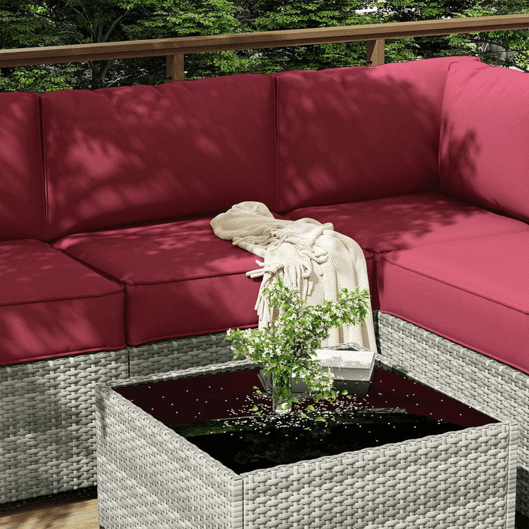 Kimunuk 5 High Density Foam Outdoor Furniture Cushions 14pc Weatherproof Replacement for 6 seat Rattan Set Walmart