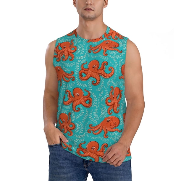 Balery Fun Octopus Camisetas sin mangas para hombre, absorbe la humedad y protege contra el mal olor.-Large