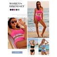 thumbnail image 6 of Eytino Women's High Waisted Bikini Set - Textured Two Piece Swimsuit with Scoop Neck and Floral Print Dark Green M, 6 of 7