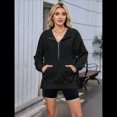thumbnail image 4 of Suéter Holgado de Larga con Capucha y Bolsillos con Cremallera para Mujer, Otoño e Invierno Negro XL, 4 of 10