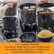 Granite Ware 3 -in-1 Stock Pot - Enameled Steel Pot Ideal for Pasta, Tamales & Canning - Speckled Black Multi Use Pot Set (8 Quarts)