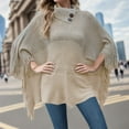 thumbnail image 2 of Cape à Franges pour Femmes, Col Demi-Ouvert, Cardigan Tricoté Contrasté, 2 of 3