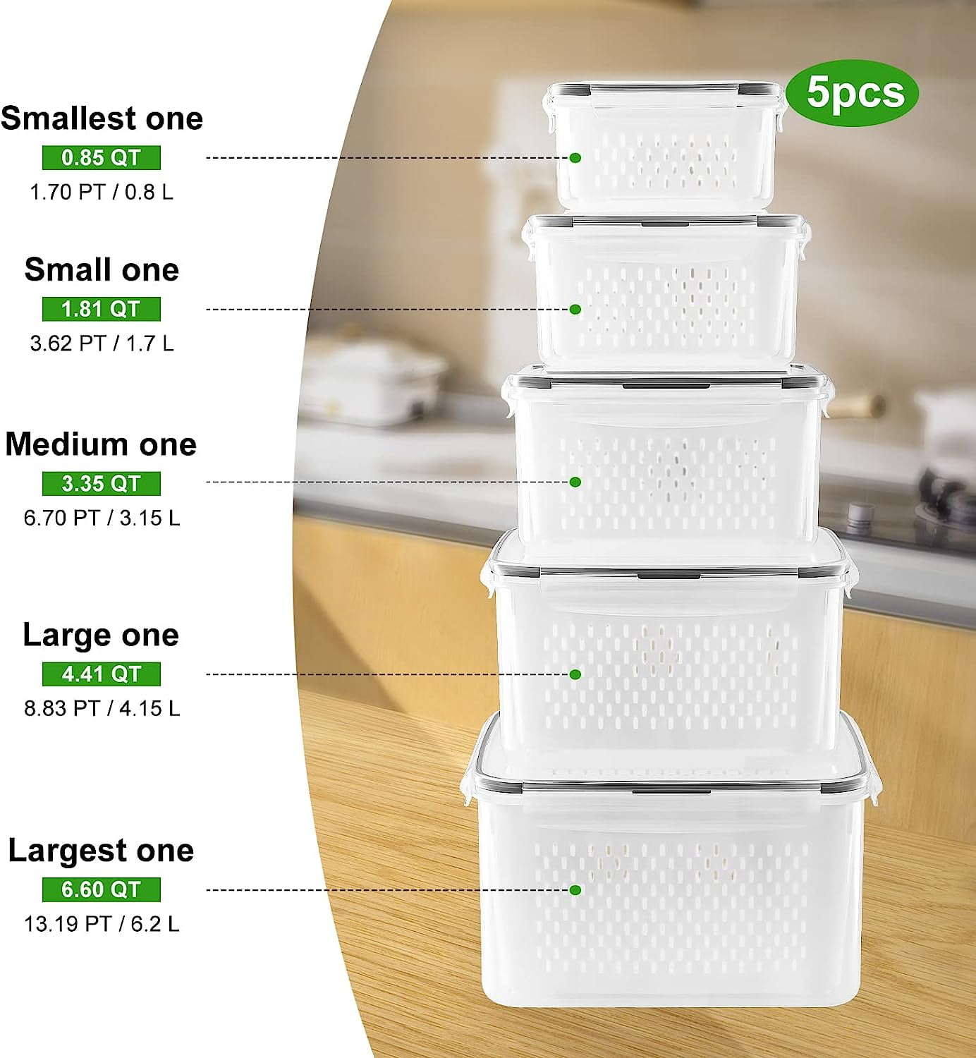 Set of 5 Large Fruit Containers for Fridge - Thumbnail 2