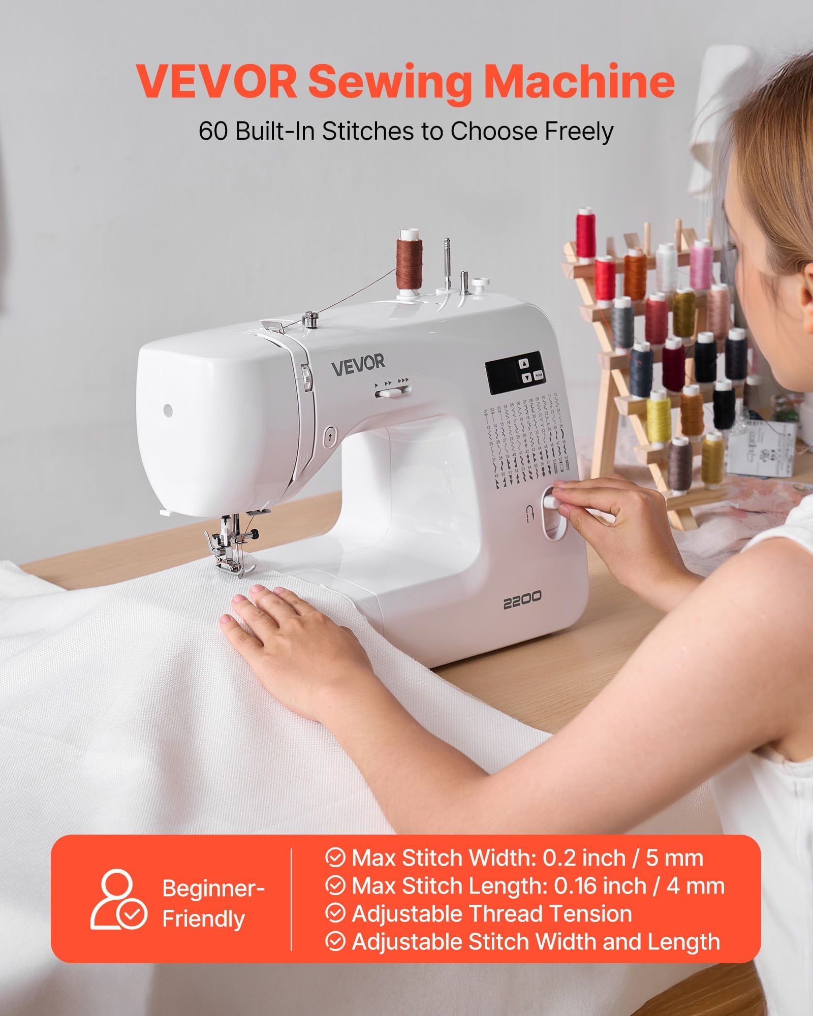 Computerized Sewing Machine Digital Sewing Machine with 60 Built-in Stitches, LED Display, Heavy-Duty Metal Frame, Automatic Needle Threader, Adjustable Stitch Length and Width, Free Arm, Foot Pedal