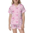 thumbnail image 3 of LIIPEE Summer Pajamas For Girls Cute Bow Graphic Short Sleeve Flat Collar Blouse And Shorts Pajama Set 2 Piece Kids Casual Sleepwear,13-14 Years, 3 of 3
