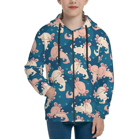

Hoodies for Women Cute Salamander Long Sleeve Sweatshirt Drawstring Zip Up Hoodie with Pockets Teen Girl Clothes