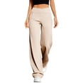 thumbnail image 2 of Zedker Wide Leg Pants for Women Loose Yoga Pants Regular/Tall Stretch Casual Lounge Pants with Pockets BeigeL, 2 of 10