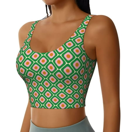 Picia 60s and 70s Style Sports Bra for Women Padded Strappy Sports Bras Medium Support Yoga Bra with Removable Cups Running Yoga Bra-