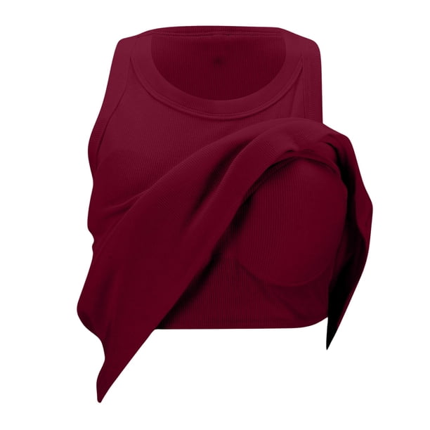 Top liso de cuello redondo para mujer - Chaleco sexy con sujetador incorporado, poliéster y spandex, tallas S-XXL, prenda informal para combinar en capas