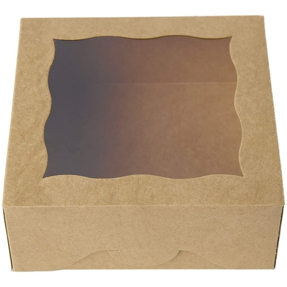 [25pcs]ONE MORE 6"Brown Bakery Boxes with pvc Window for Pie and Cookies Boxes Small Natural Kraft Paper Box,6x6x2.5inch(Brown,25)