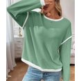 thumbnail image 4 of Female Fashion Crewneck Pullover Sweater Casual Color Block Ribbed Knit Tops Loose Fall Tops Light Green XXL, 4 of 9