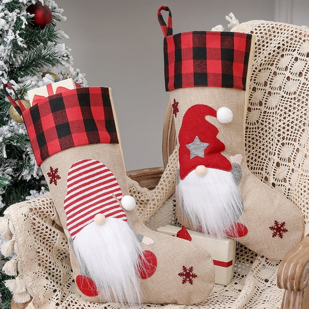 FARMHOUSE CHRISTMAS STOCKINGS ~ Gnome Christmas Stockings~ Christmas Stockings ~ Fur Christmas Stockings ~ Christmas Decorations| popular Gnomies