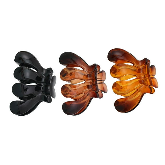 ULTNICE 3PCS Four Finger Hair Clip Plastic Hair Clip for Women Daily Use Tortoise Shell