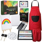 RiseBrite Kids Art Set 47 Pcs Acrylic Paint Set for Kids Includes Non Toxic Paint, Tabletop Easel, Paint Brushes, Canvas, Painting Pad, and More Art Supplies for Kids