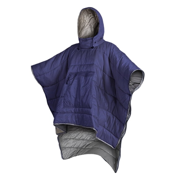 Multifunctional Nylon Hooded Poncho with Hollow Cotton Filling – Navy Blue Adult Outdoor Gear for Camping, Backpacking & Travel; Doubles as Tent Quilt, Hammock Liner, Underquilt & Sleeping Bag