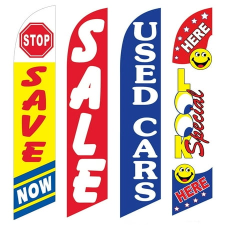 4 Advertising Swooper Flags Save Now Sale Used Cars Look Special Here