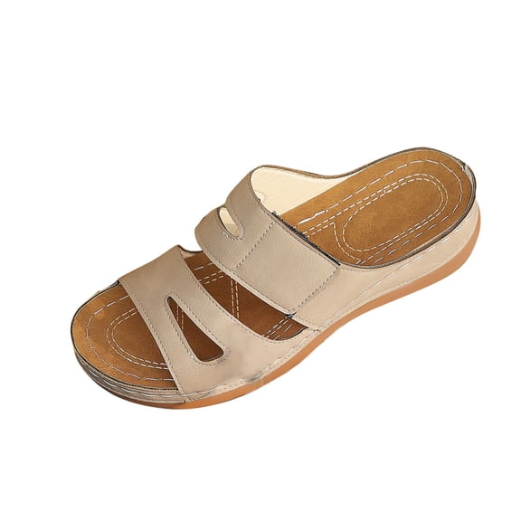 HBGVBA Womens Summer Slippers Solid Color Leather Belt Buckle Thick Sole Wedge Heel Fishes Mouth Summer Casual Shoes 43