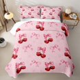 thumbnail image 2 of Erosebridal Pink Bowknot Cherry Quilt King for Girls, Cute Love Heart King Coverlet Set, 3-Piece, 2 of 7