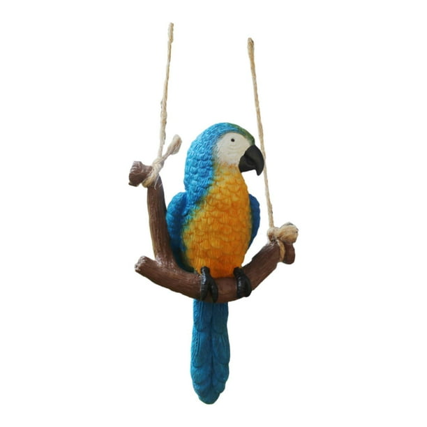 Figura de loro de jardín, decoración colgante, micropaisaje, lindo pájaro de resina para jardín. Loro azul